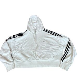 Adidas White Cropped Sweatshirt Hoodie with Black Logo Women's Size XL